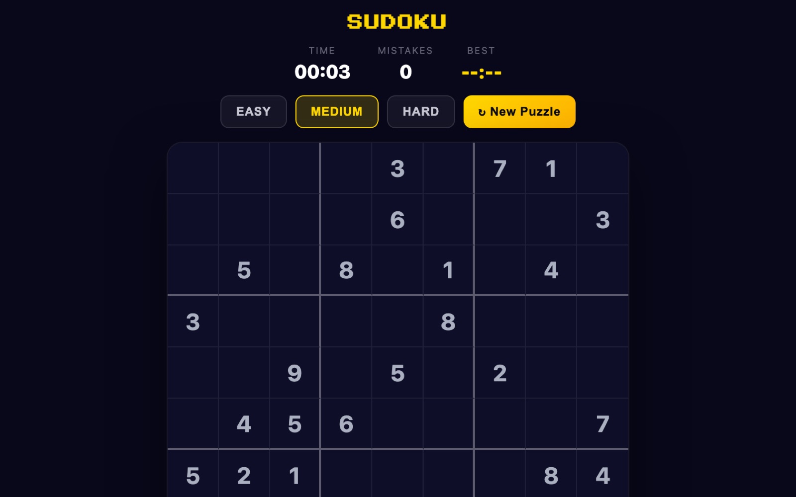 Sudoku screenshot