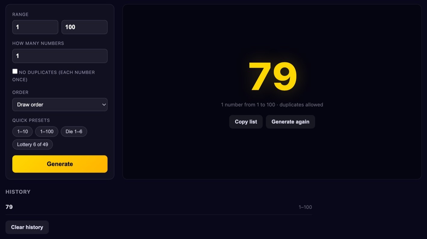 Random number generator screenshot
