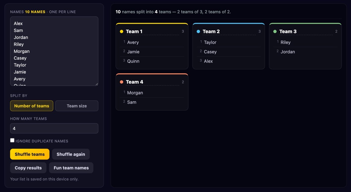 Team picker screenshot